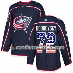 Adidas Maillot de Hockey Blue Jackets Sergei Bobrovsky 72 2017-2018 Bleu Marine USA Flag Fashion Authentic - Homme